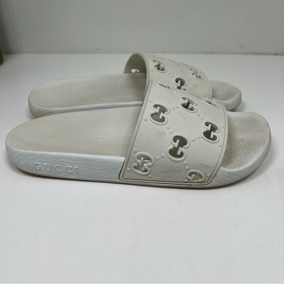 Gucci Offwhite Rubber GG Slides Size 38 Size 8 - Picture 2 of 8